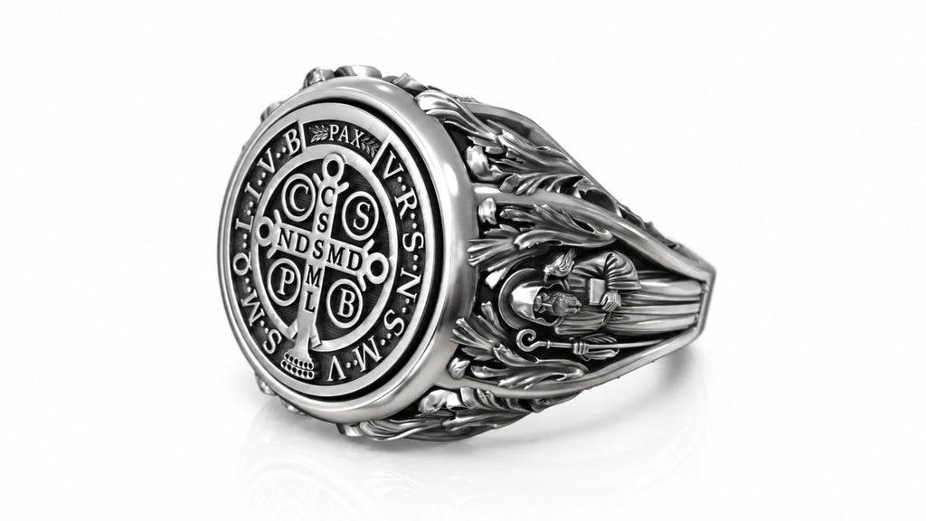 Saint Benedict Medal Signet Ring – Sterling Silver
