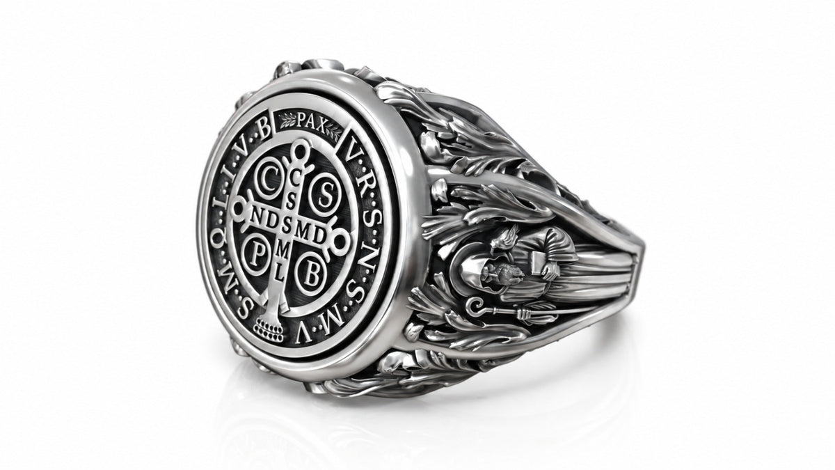 Saint Benedict Medal Signet Ring – Sterling Silver