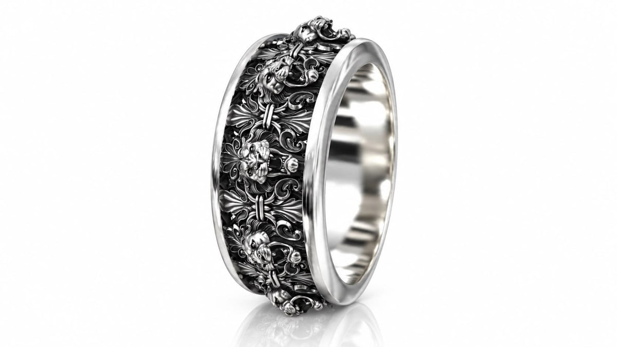 Roaring Lion Baroque Band Ring – Sterling Silver