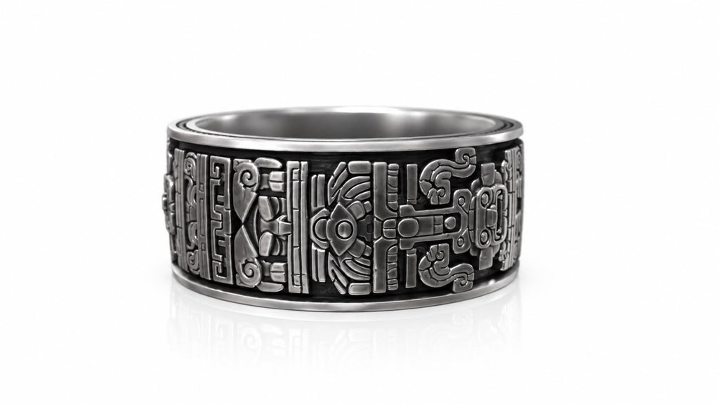 Aztec Warrior Eternity Band Ring – Sterling Silver