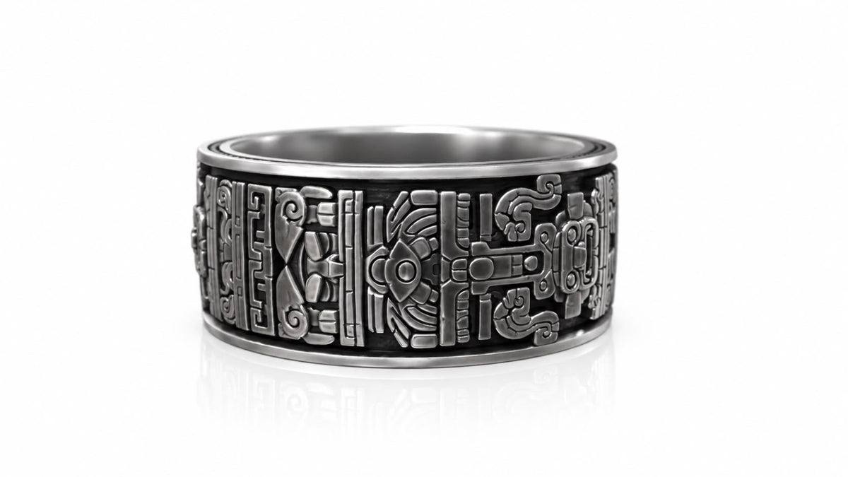 Aztec Warrior Eternity Band Ring – Sterling Silver