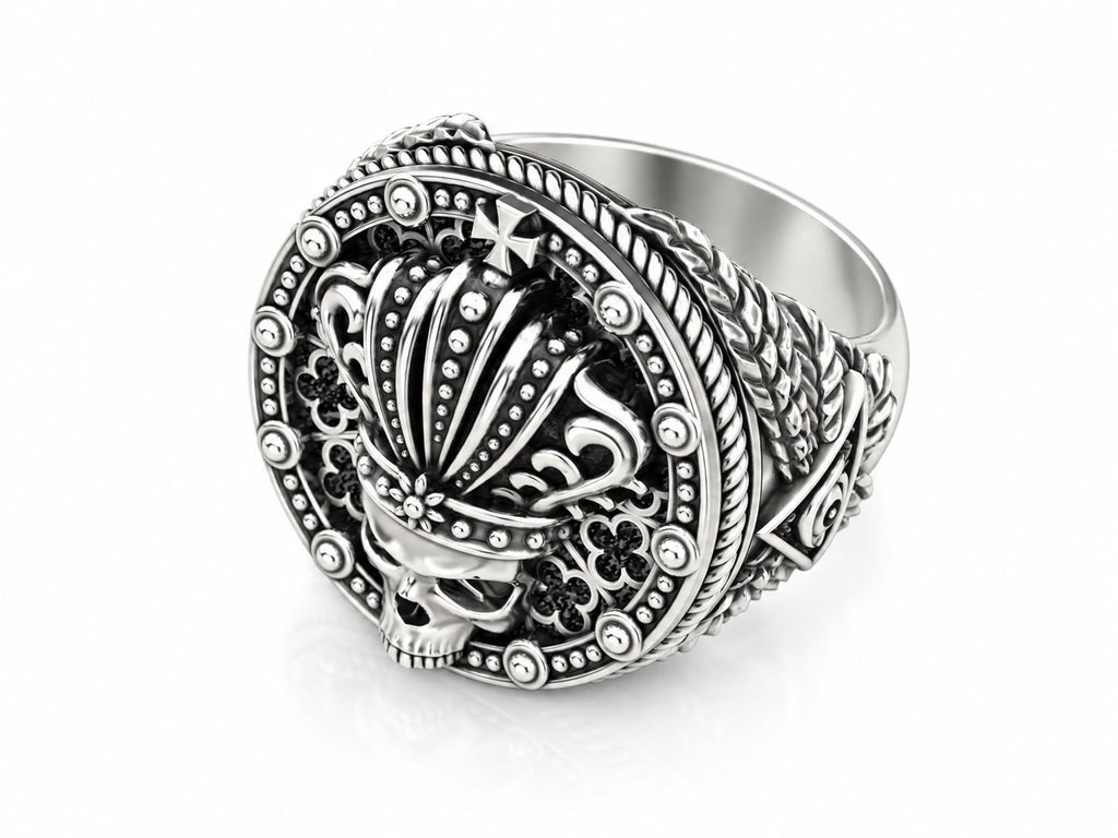 Crowned King Skull Signet Ring – Sterling Silver