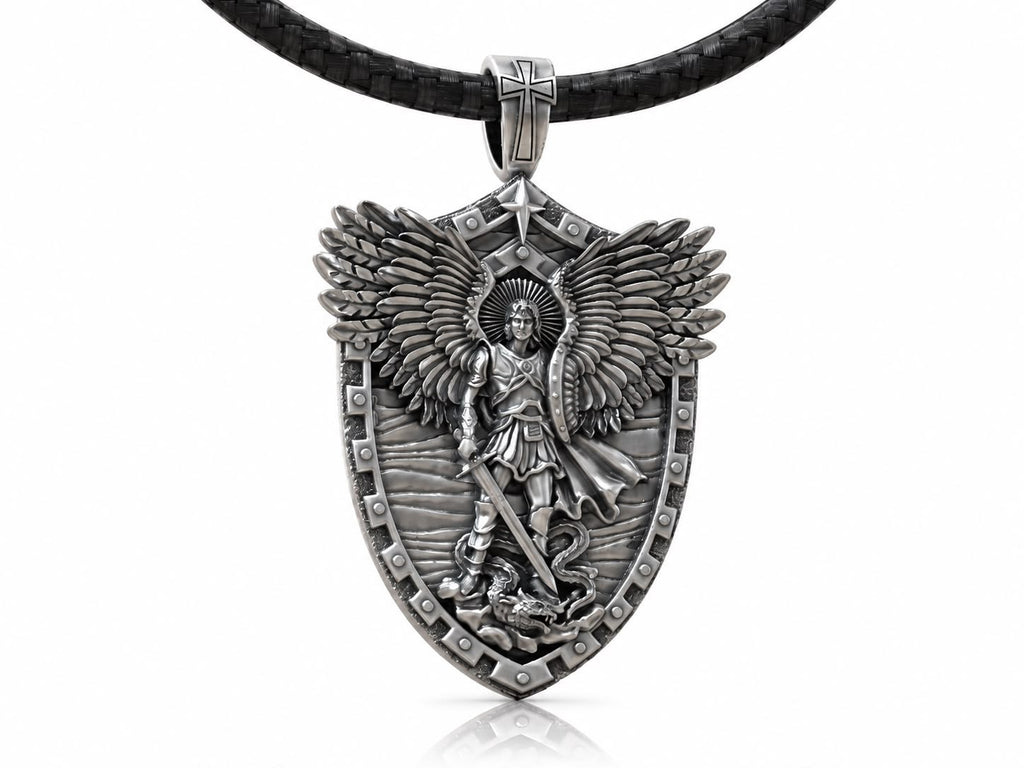Saint Michael Shield Pendant – Sterling Silver
