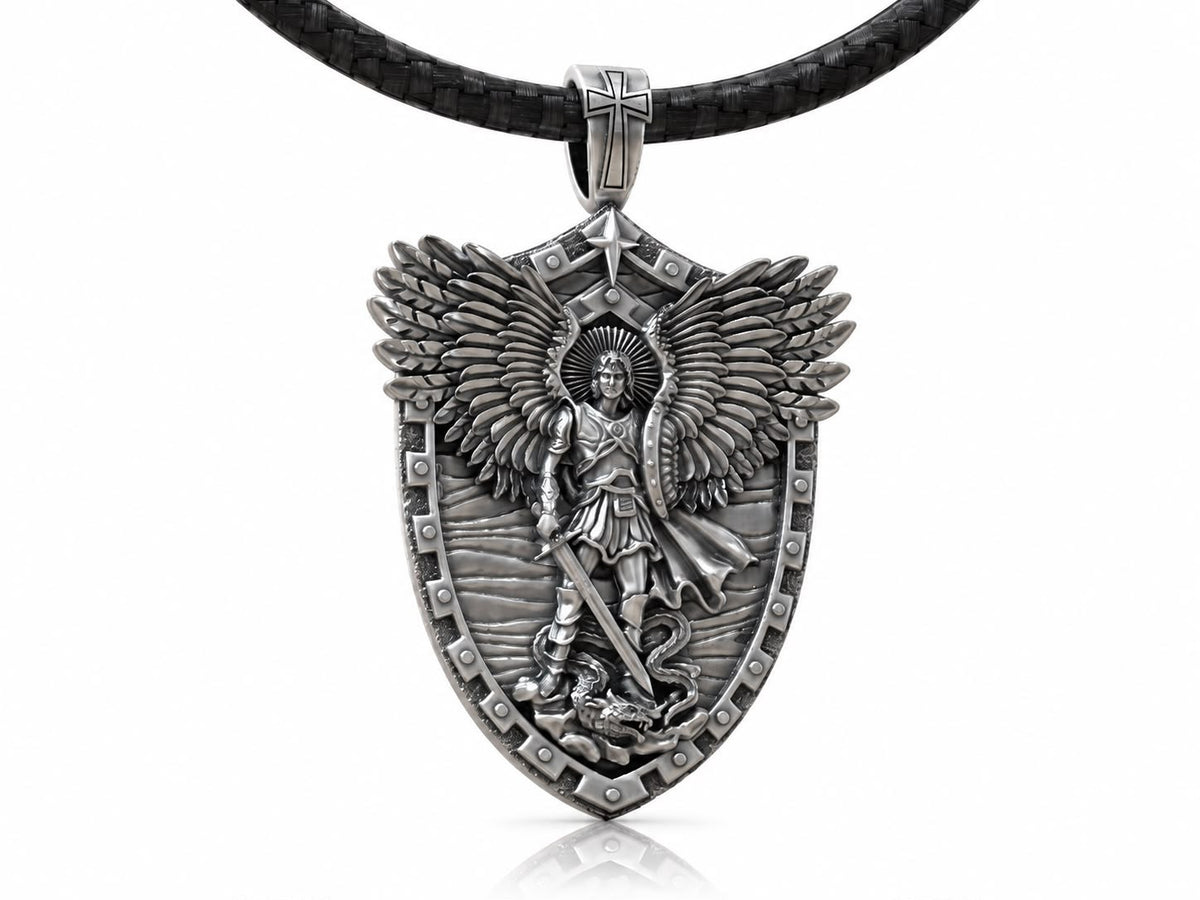 Saint Michael Shield Pendant – Sterling Silver