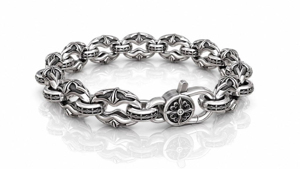 Gothic Cross Link Chain Bracelet – Sterling Silver