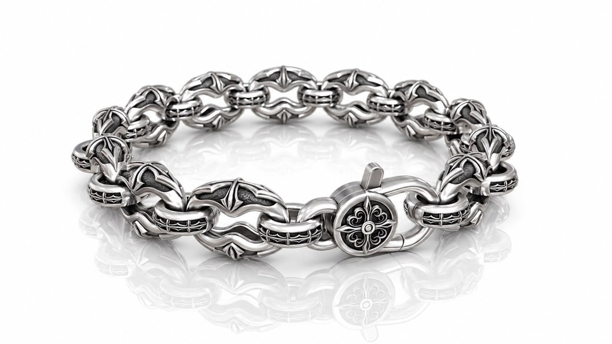 Gothic Cross Link Chain Bracelet – Sterling Silver