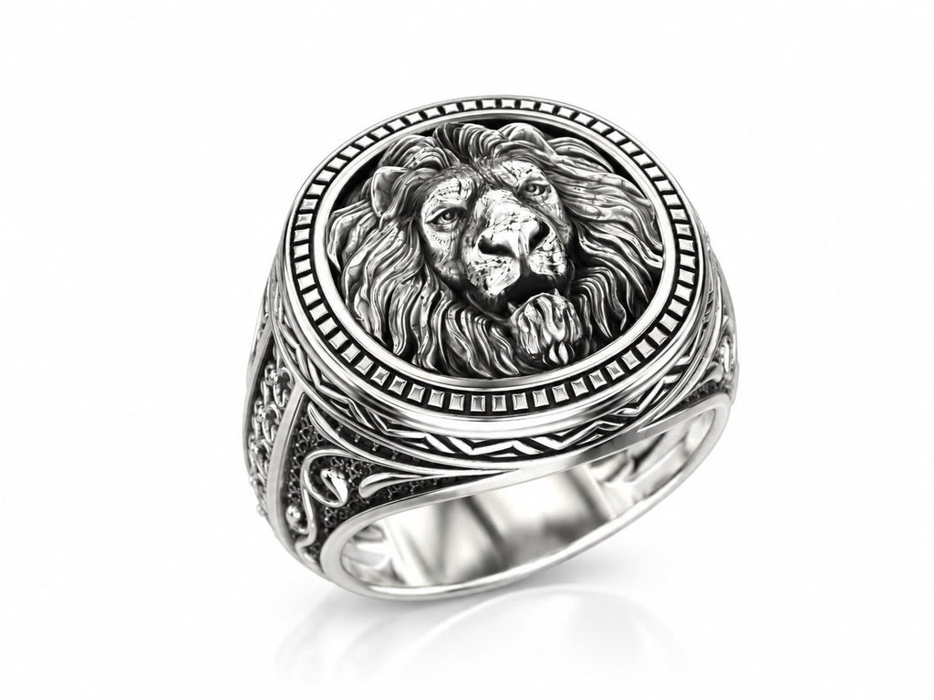 Lion Head Medallion Signet Ring – Sterling Silver