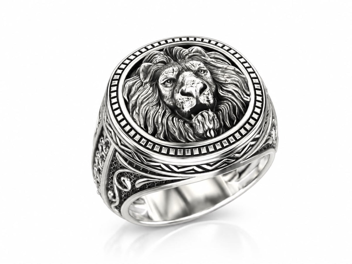 Lion Head Medallion Signet Ring – Sterling Silver
