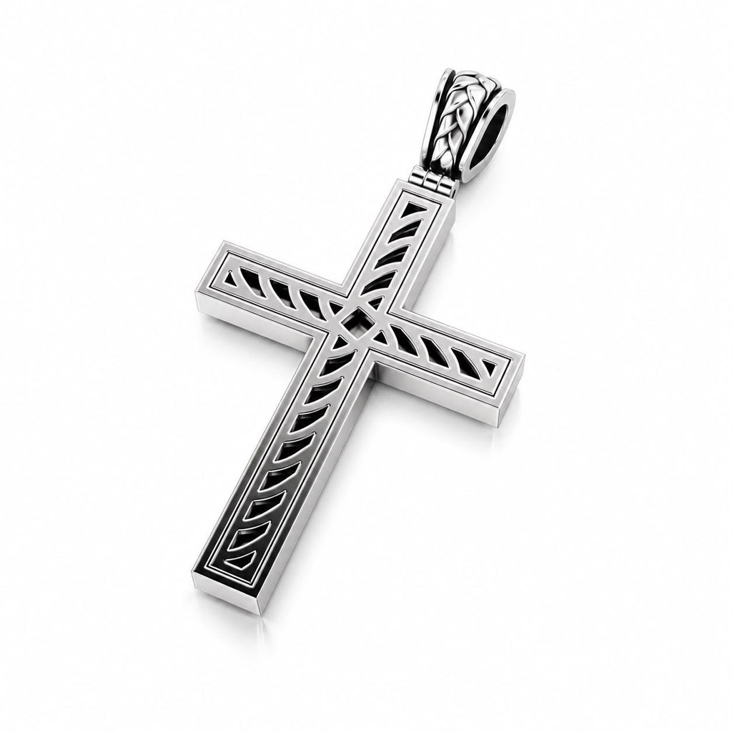 Braided Wedding Band & Openwork Cross Pendant Set – Sterling Silver
