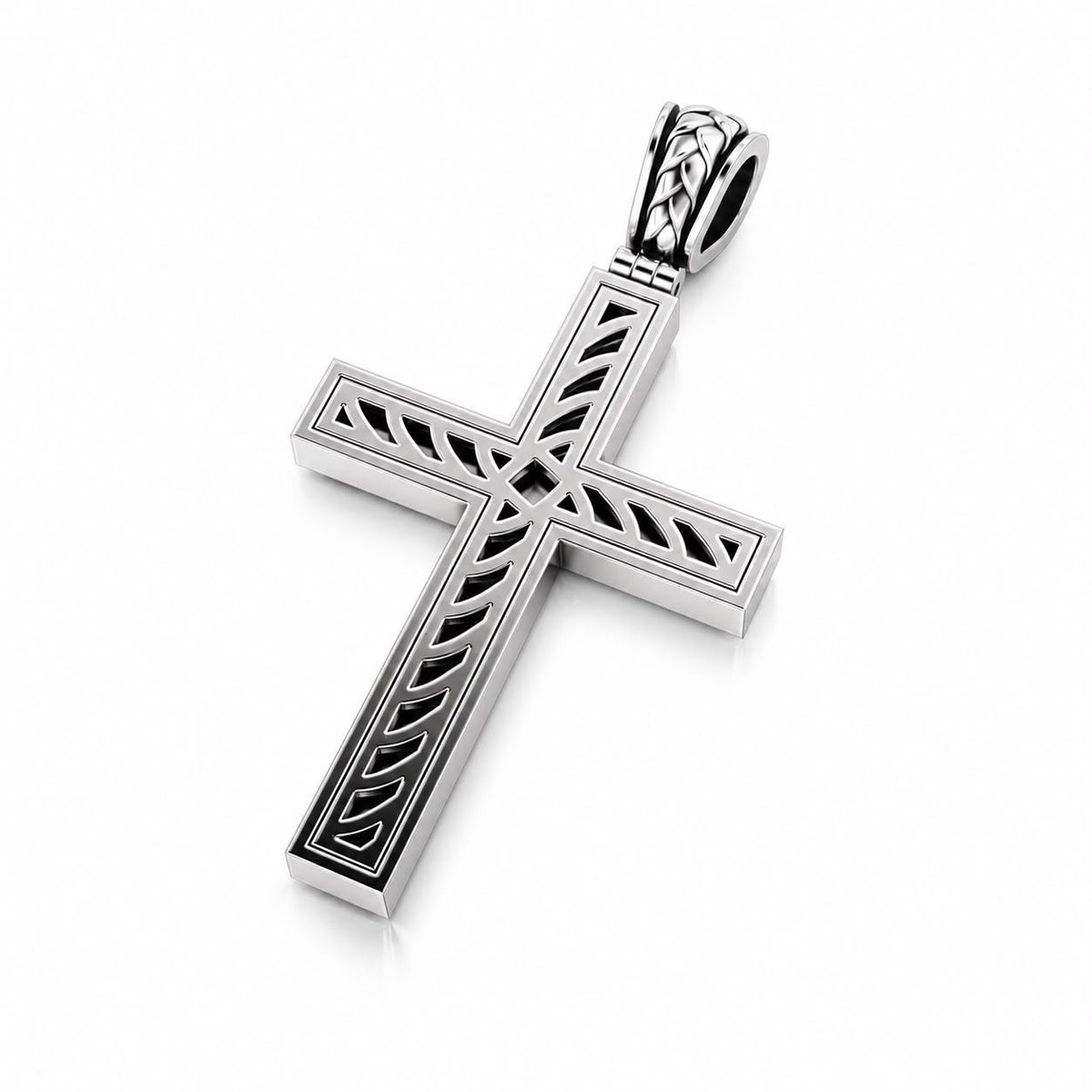 Braided Wedding Band & Openwork Cross Pendant Set – Sterling Silver
