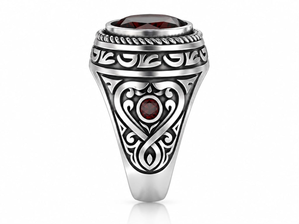 Baroque Red Gem Statement Ring – Sterling Silver