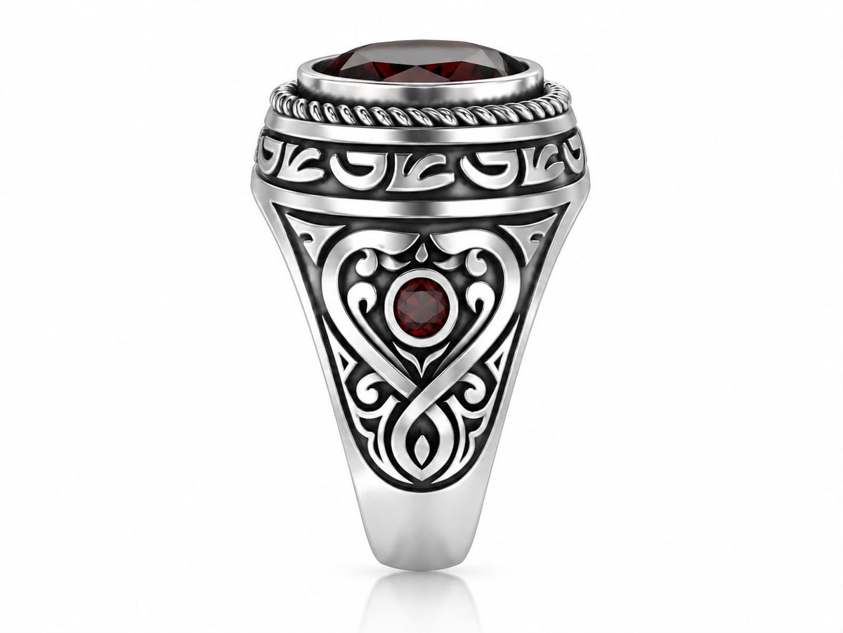 Baroque Red Gem Statement Ring – Sterling Silver