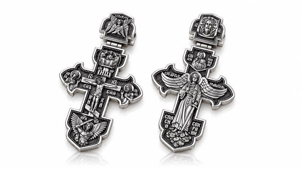 Orthodox Guardian Angel Cross Pendant – Sterling Silver