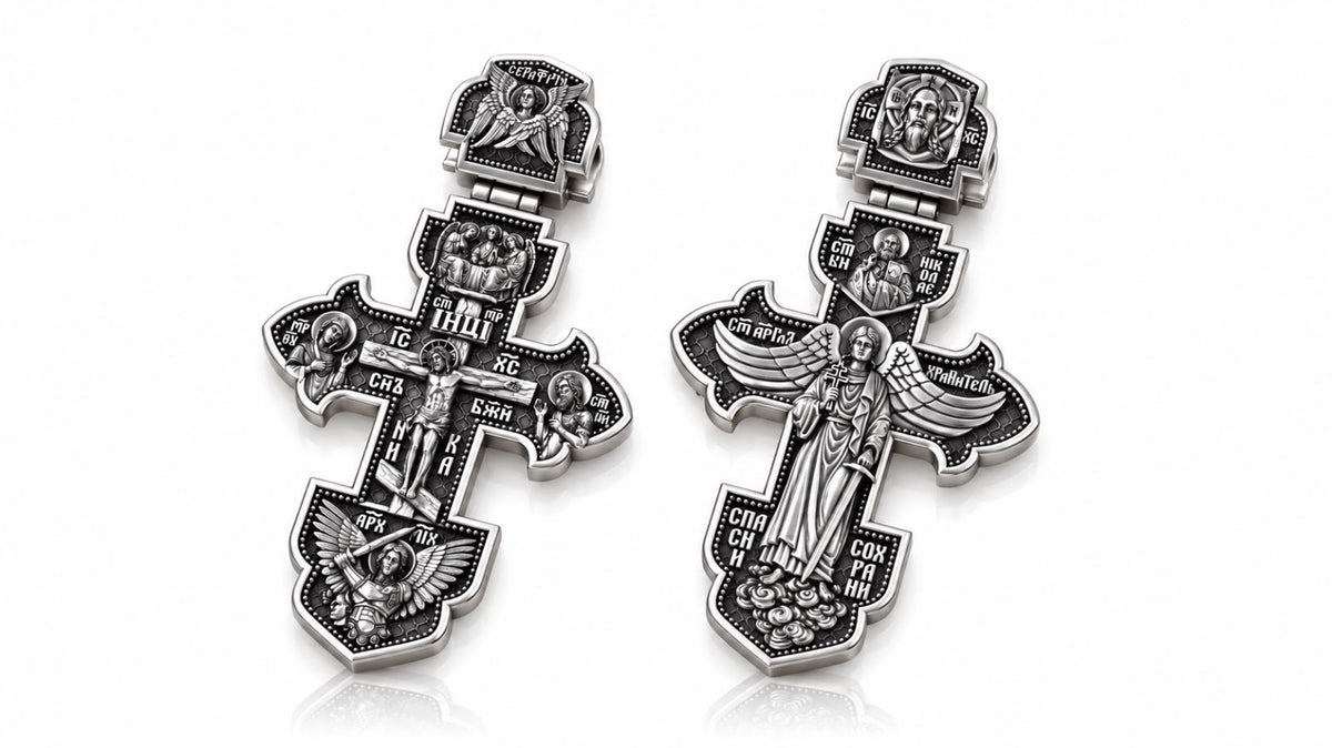 Orthodox Guardian Angel Cross Pendant – Sterling Silver