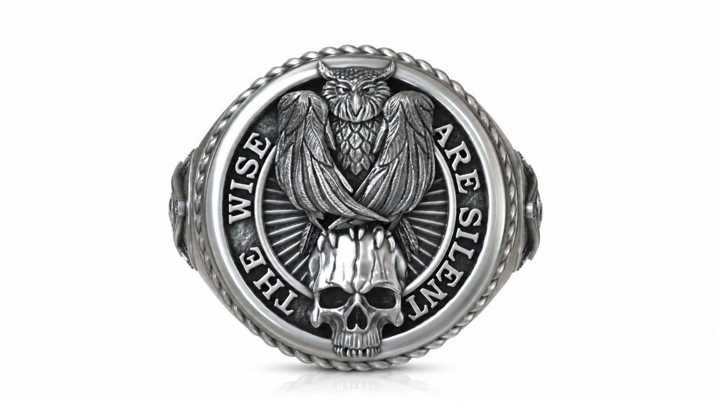 Masonic Owl & Skull Signet Ring – Sterling Silver