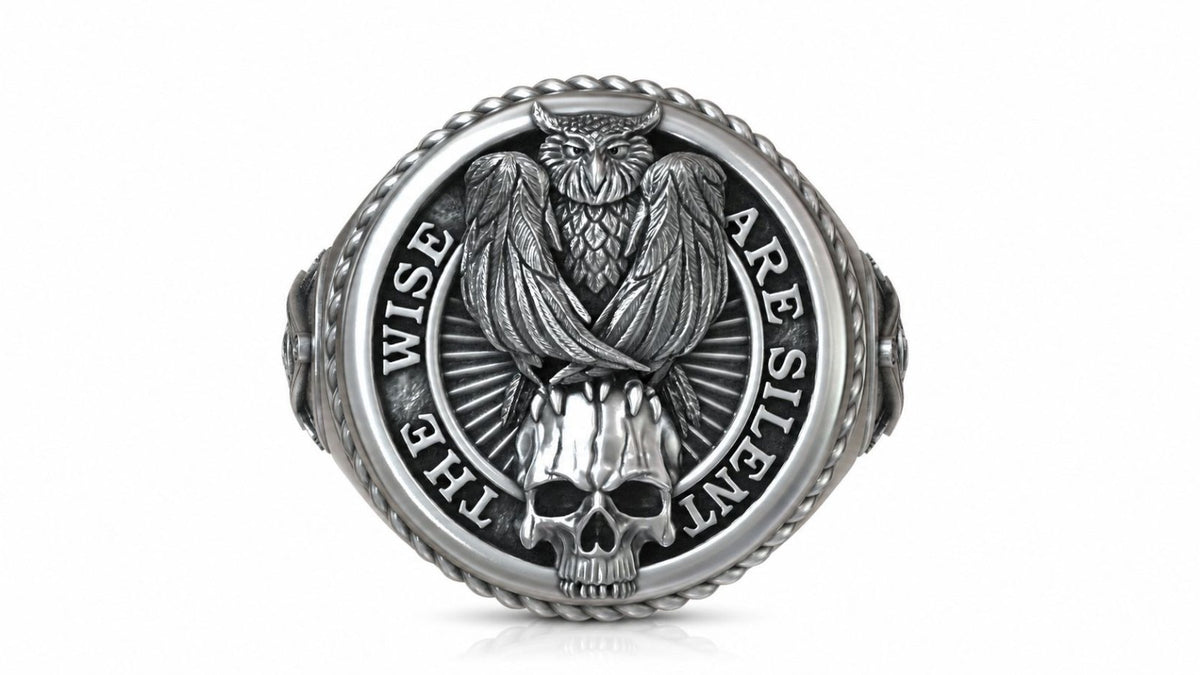 Masonic Owl & Skull Signet Ring – Sterling Silver