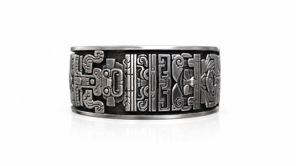 Aztec Warrior Eternity Band Ring – Sterling Silver