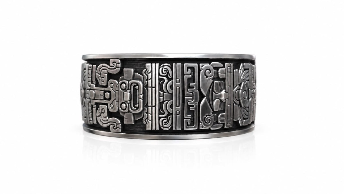 Aztec Warrior Eternity Band Ring – Sterling Silver