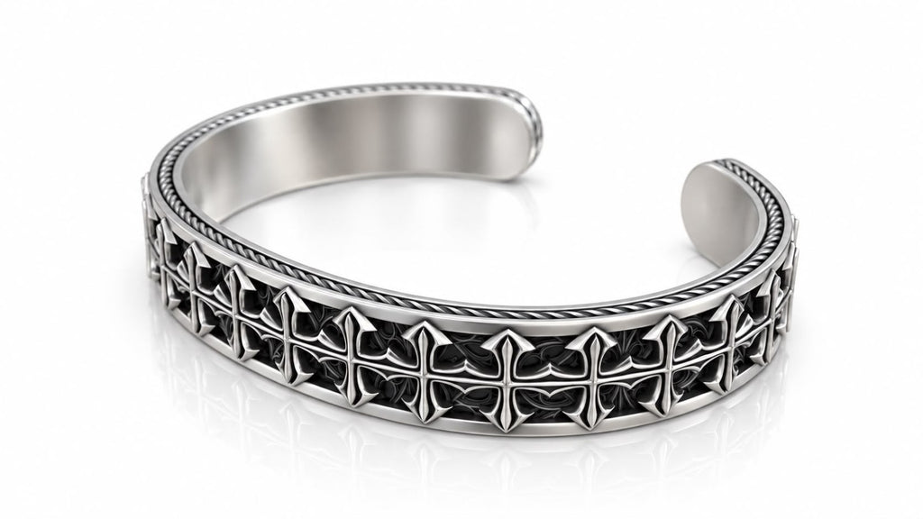 Gothic Cross Cuff Bracelet – Sterling Silver