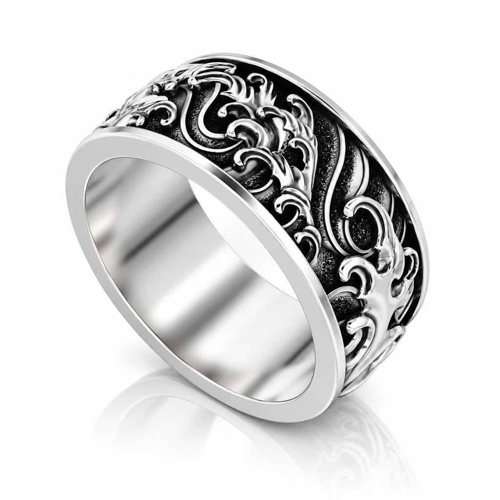 Ocean Wave Band Ring – Sterling Silver