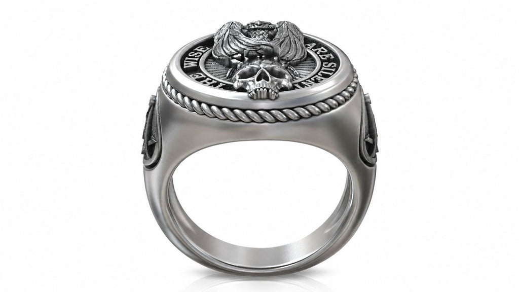 Masonic Owl & Skull Signet Ring – Sterling Silver