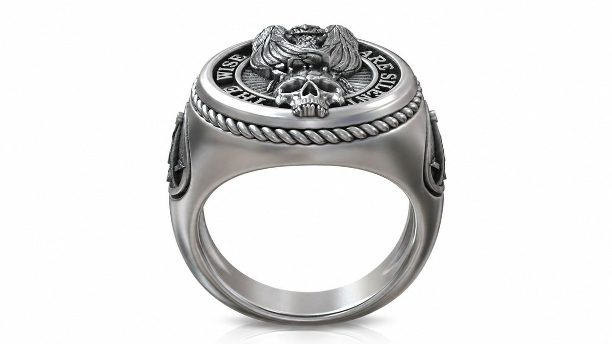 Masonic Owl & Skull Signet Ring – Sterling Silver