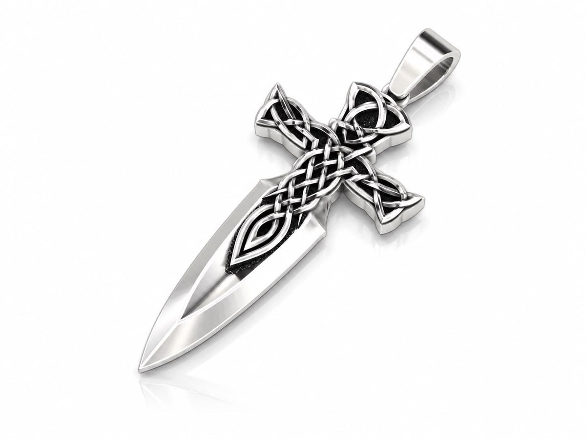 Celtic Knot Dagger Cross Pendant – Sterling Silver