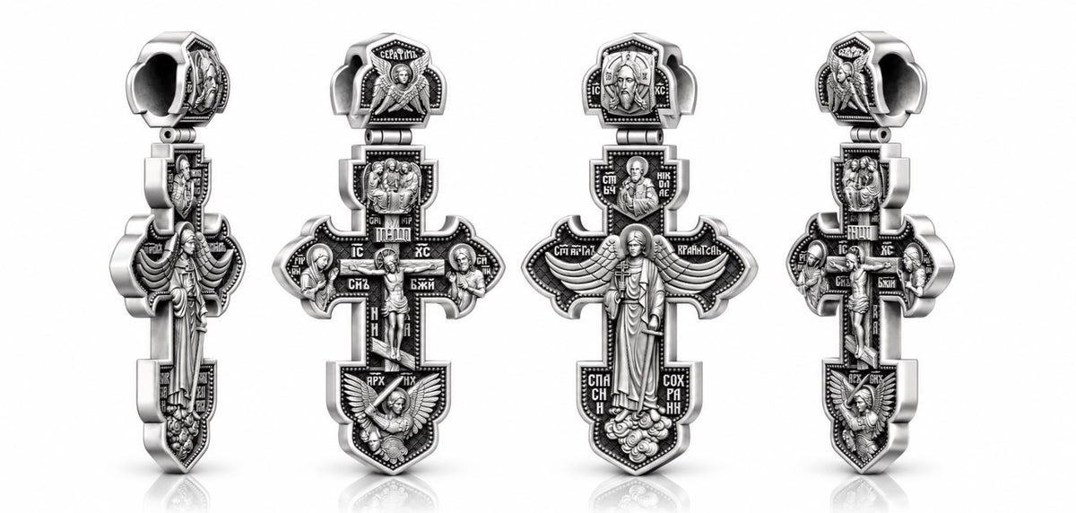 Orthodox Guardian Angel Cross Pendant – Sterling Silver