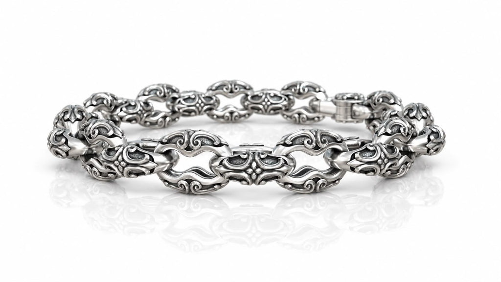 Gothic Scroll Mariner Link Bracelet – Sterling Silver