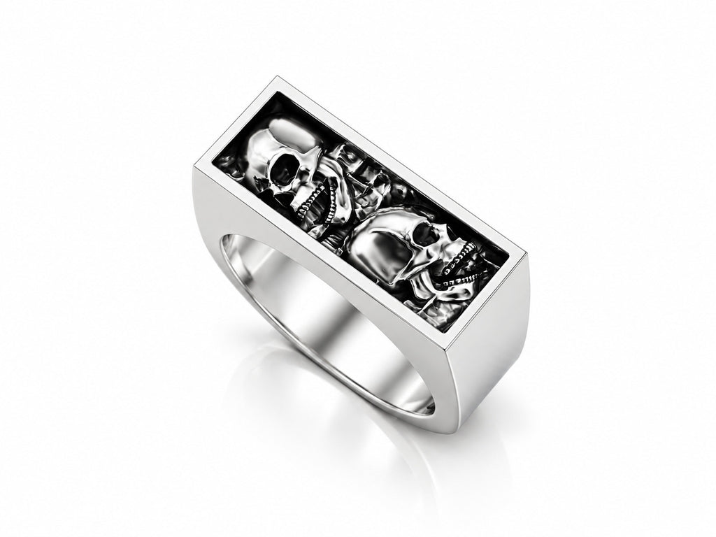 Screaming Skulls Bar Signet Ring – Sterling Silver