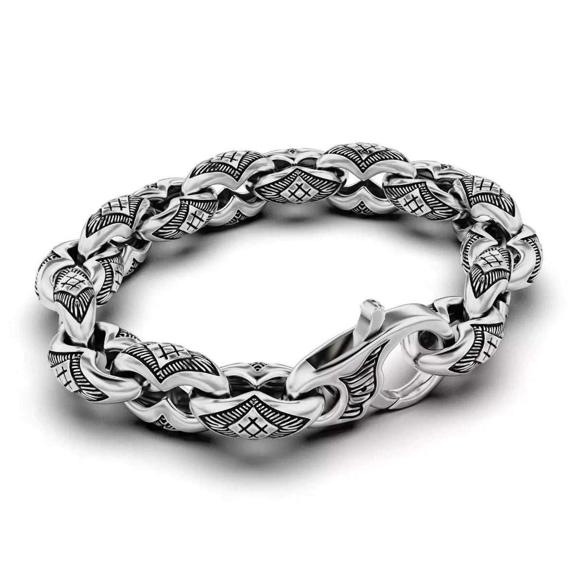 Wing Feather Chain Link Bracelet – Sterling Silver