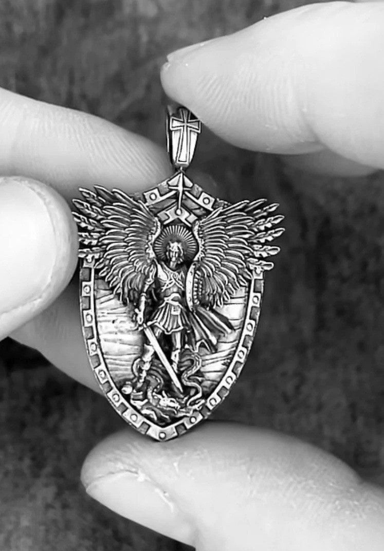Saint Michael Shield Ring & Pendant Set – Sterling Silver