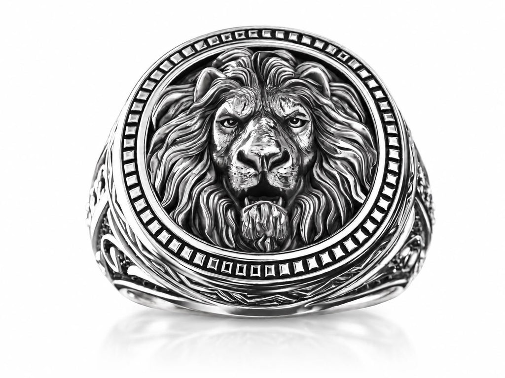 Lion Head Medallion Signet Ring – Sterling Silver