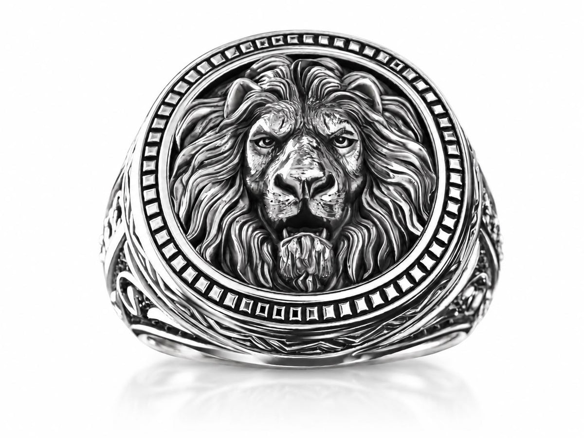 Lion Head Medallion Signet Ring – Sterling Silver