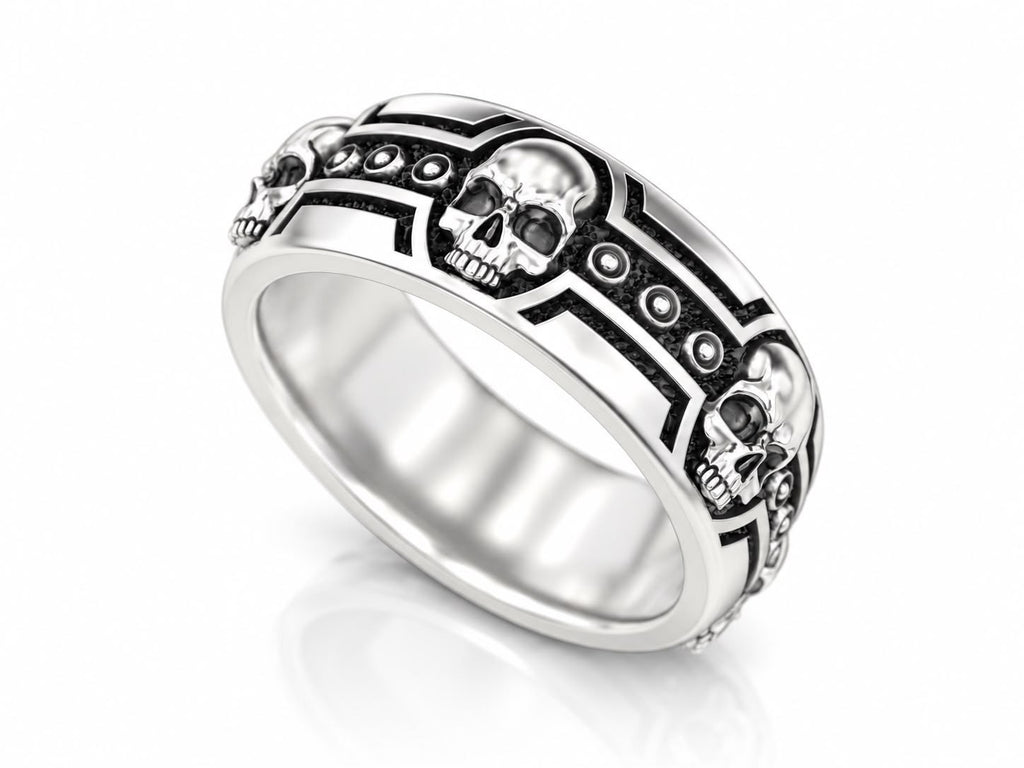 Skull Rivet Biker Band Ring – Sterling Silver