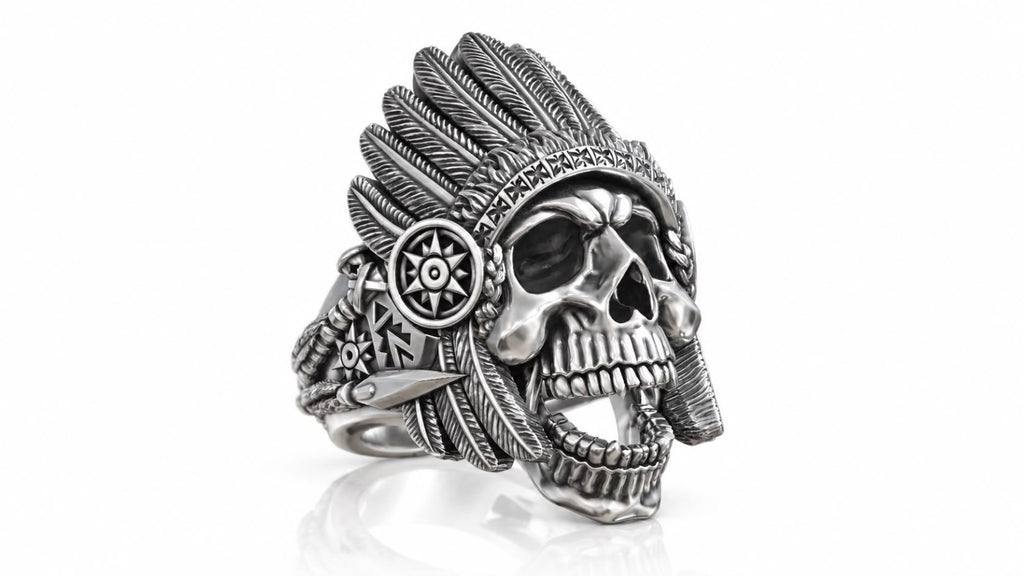 War Chief Skull Headdress Ring – Sterling Silver