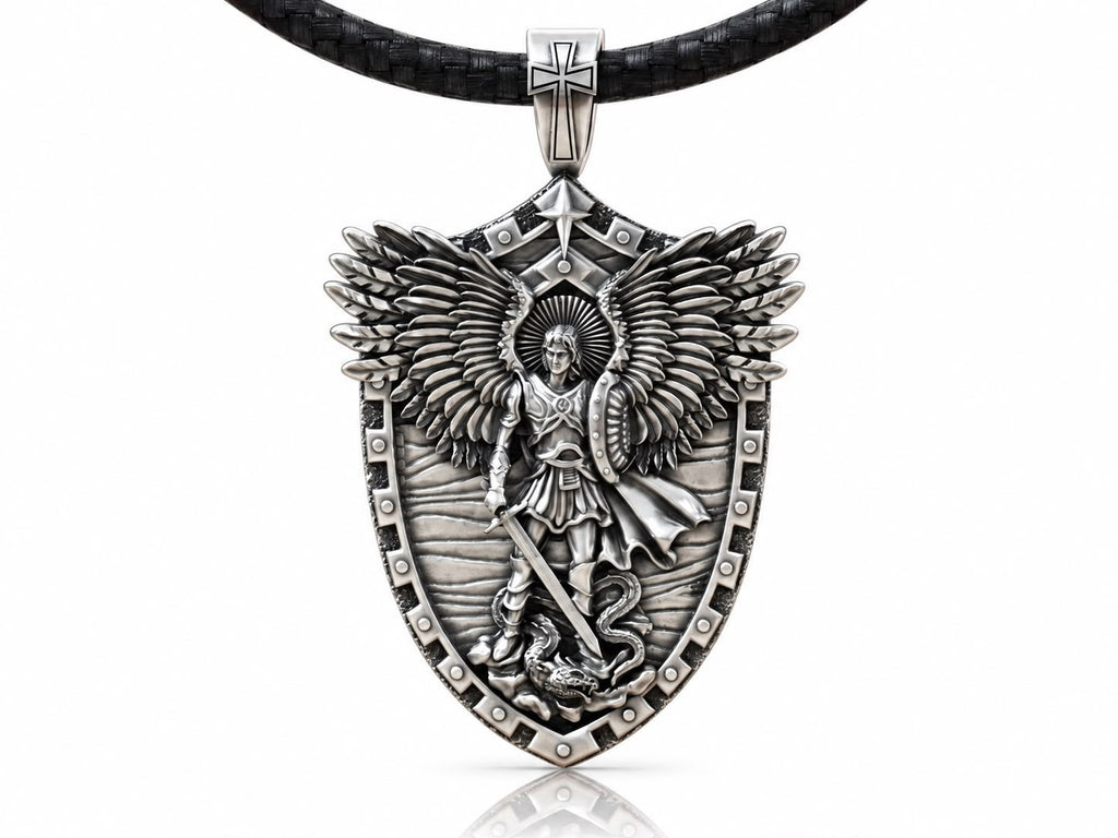 Saint Michael Shield Pendant – Sterling Silver