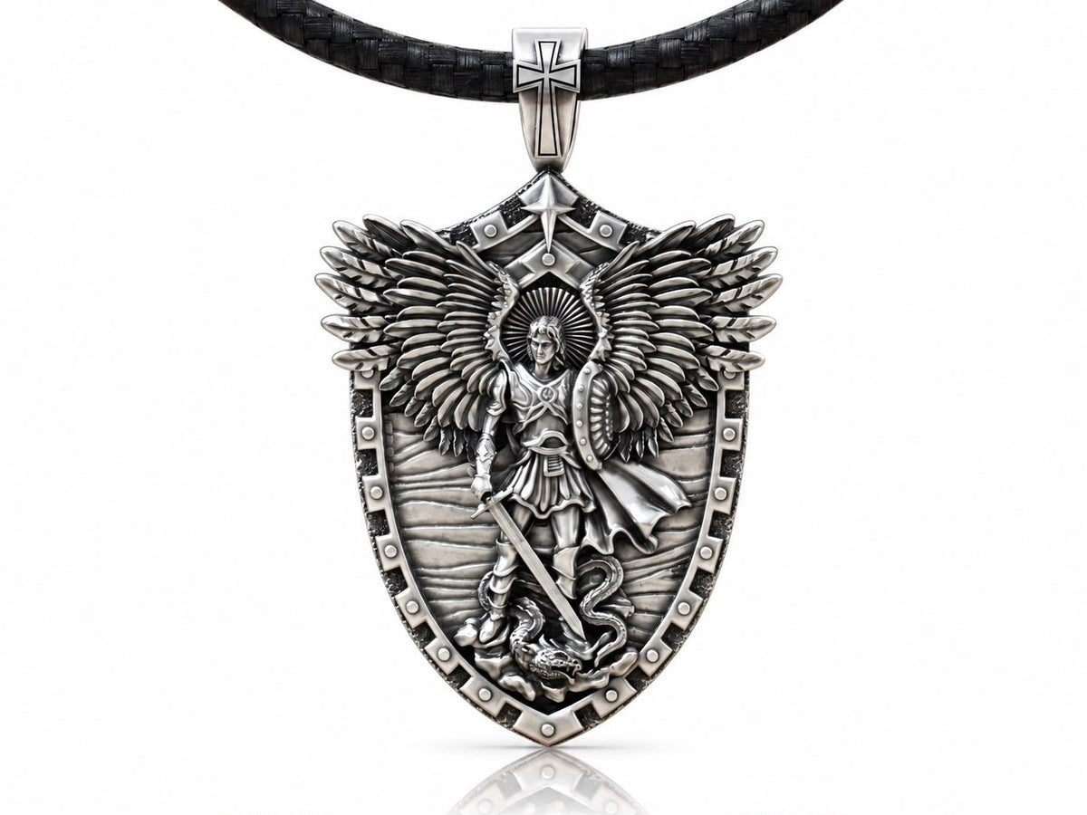 Saint Michael Shield Pendant – Sterling Silver