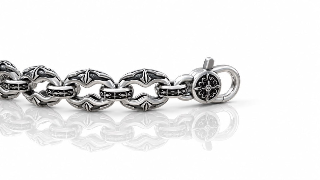 Gothic Cross Link Chain Bracelet – Sterling Silver