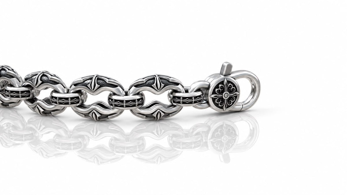 Gothic Cross Link Chain Bracelet – Sterling Silver