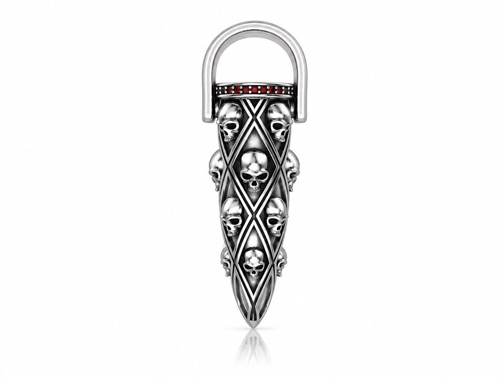 Gothic Skull Full Finger Armor Ring with Red CZ – Sterling Silver