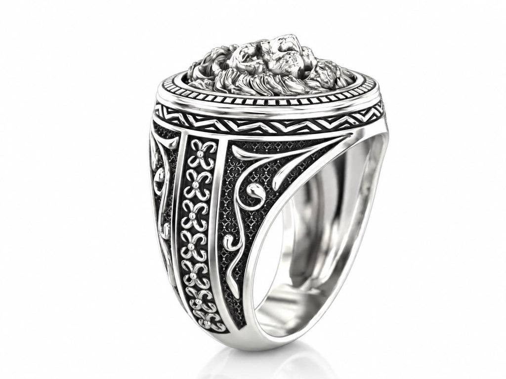 Lion Head Medallion Signet Ring – Sterling Silver