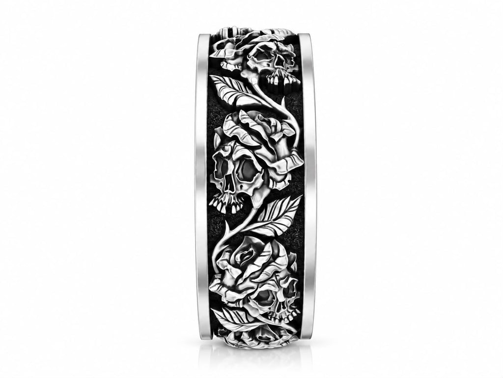 Skulls & Roses Vine Band Ring – Sterling Silver