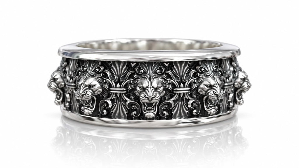 Roaring Lion Baroque Band Ring – Sterling Silver