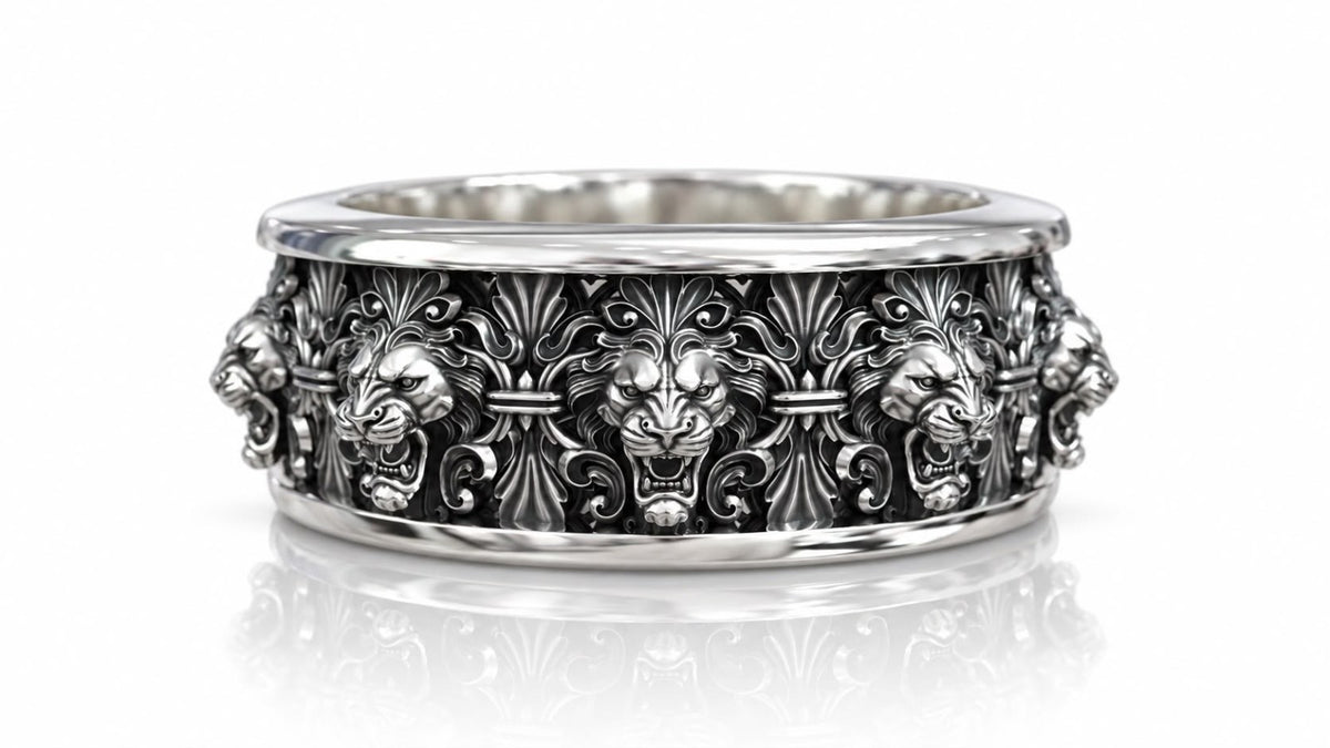 Roaring Lion Baroque Band Ring – Sterling Silver