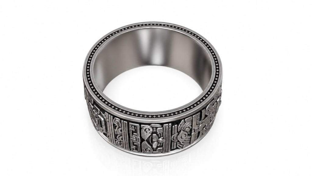 Aztec Warrior Eternity Band Ring – Sterling Silver