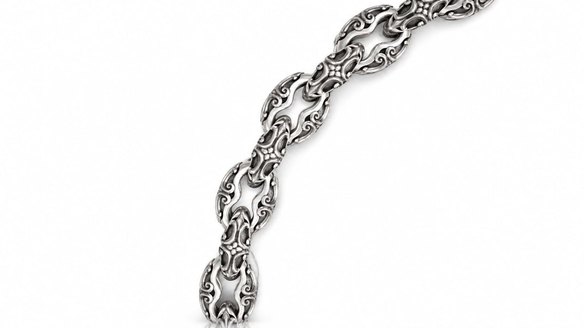 Gothic Scroll Mariner Link Bracelet – Sterling Silver