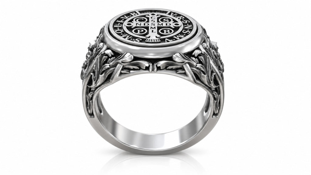 Saint Benedict Medal Signet Ring – Sterling Silver
