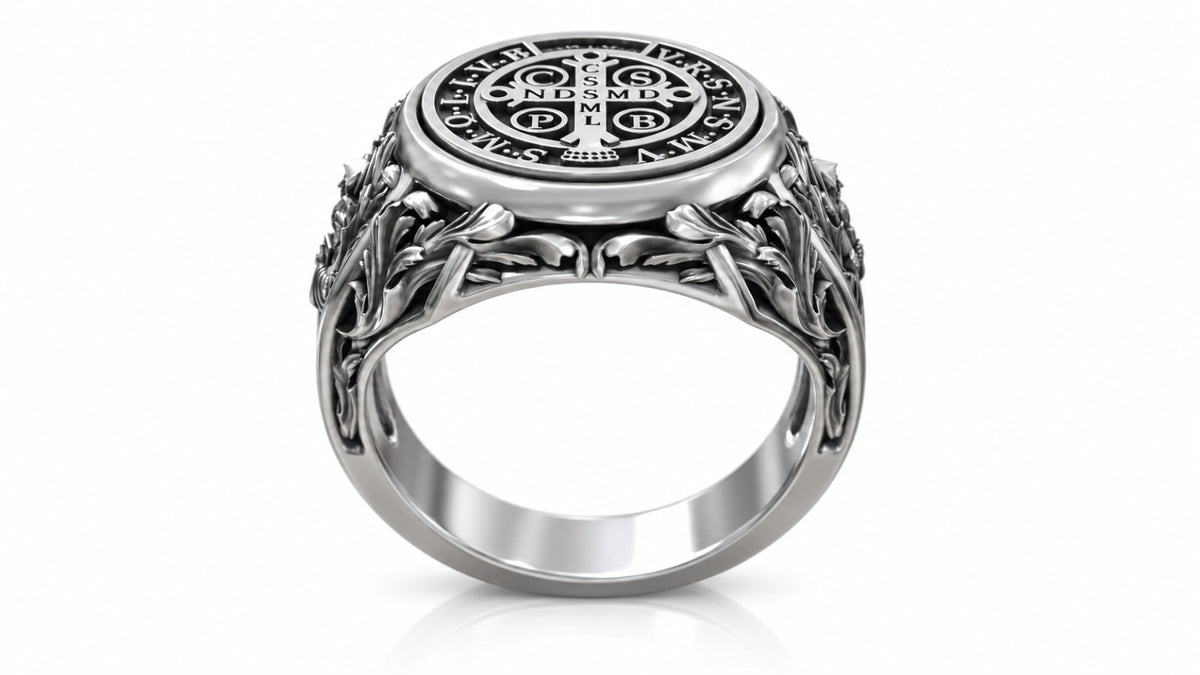 Saint Benedict Medal Signet Ring – Sterling Silver