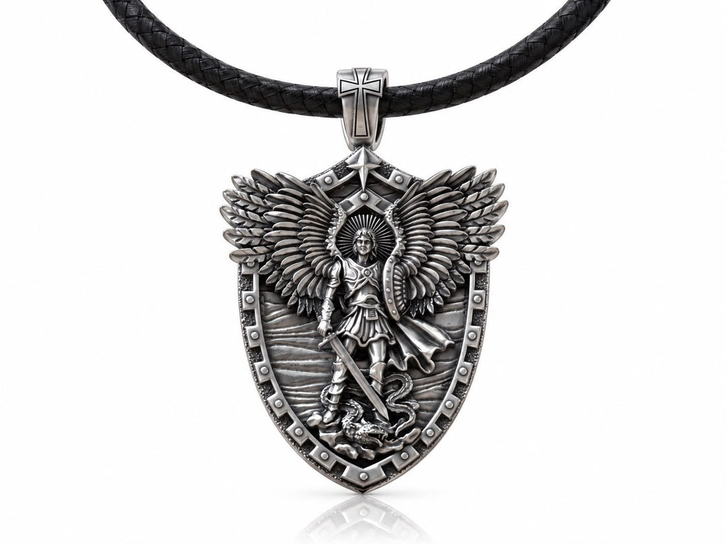 Saint Michael Shield Pendant – Sterling Silver